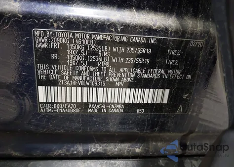 2020 Toyota Rav4 Xle Premium z USA, uszkodzony, nr VIN 2T3A1RFV8LW109315